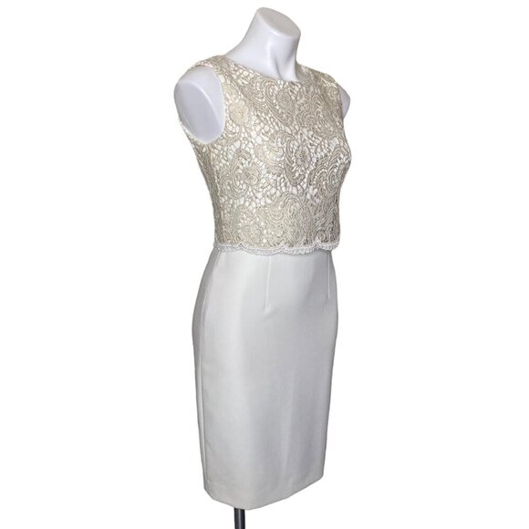 Tahari ASL NWT $159 Lace Overlay Cocktail Sheath Dress, Ivory/White Gold Size 2 - Picture 3 of 10
